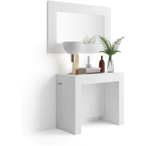 Mobili Fiver Mesa consola extensible Easy, con porta extensiones, 45(305)x 90 cm, color Fresno blanco