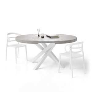 Mobili Fiver Mesa redonda extensible Emma 120-160 cm en gris cemento con patas cruzadas blancas