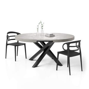 Mobili Fiver Mesa redonda extensible Emma 120-160 cm en gris cemento con patas cruzadas negras