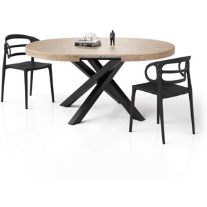 Mobili Fiver Mesa redonda extensible Emma 120-160 cm en color Encina con patas cruzadas negras