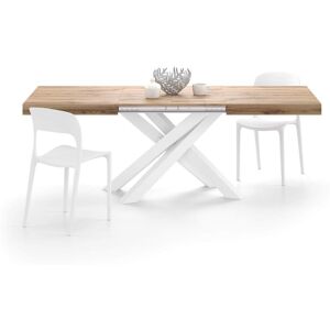 Mobili Fiver Mesa extensible Emma 140(220)x90 cm, color madera rústica con patas cruzadas blancas