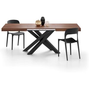 Mobili Fiver Mesa extensible Emma 140(220)x90 cm, color nogal canaletto con patas cruzadas negras