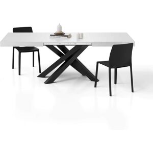 Mobili Fiver Mesa extensible Emma 140(220)x90 cm, color Fresno Blanco con patas cruzadas negras