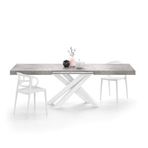 Mobili Fiver Mesa extensible Emma 160(240)x90 cm, color cemento gris con patas cruzadas blancas