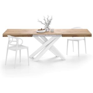 Mobili Fiver Mesa extensible Emma 160(240)x90 cm, color madera rústica con patas cruzadas blancas