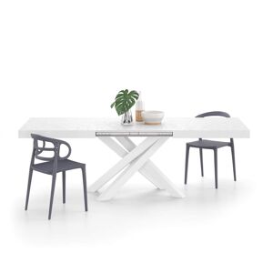 Mobili Fiver Mesa extensible Emma 160(240)x90 cm, color cemento blanco con patas cruzadas blancas