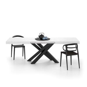 Mobili Fiver Mesa extensible Emma 160(240)x90 cm, color cemento blanco con patas cruzadas negras