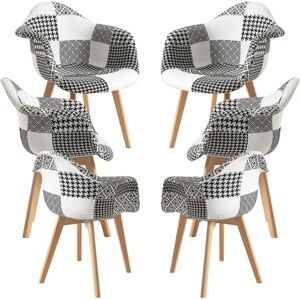 RegalosMiguel Pack 6 Sillas Belu Patchwork - Patchwork blanco y negro