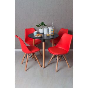 RegalosMiguel Conjunto Mesa Tower Redonda 80 cm Negra y Pack 4 Sillas Tilsen - Rojo