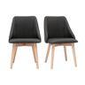 Miliboo Set de 2 sillas de tela efecto aterciopelado texturizado gris oscuro y madera clara maciza HIGGINS