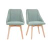 Miliboo Set de 2 sillas de tela efecto aterciopelado texturizado verde y madera clara HIGGINS