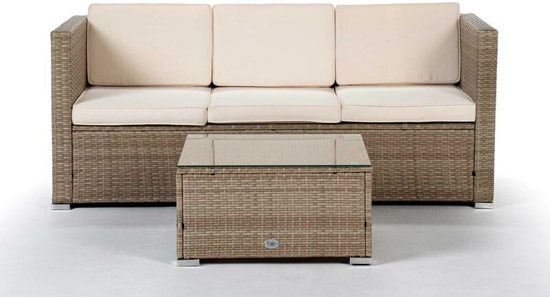 KIEFERGARDEN – Conjunto Set Muebles Jardín y Terraza, 3 plazas, Beige, Ratán