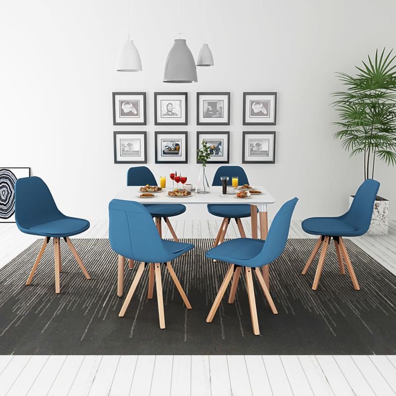 Hommoo Conjunto de mesa de comedor y sillas 7 uds blanco y azul