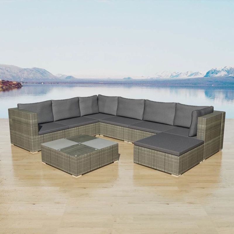 ASUPERMALL Set de muebles de jardin 8 pzas y cojines ratan sintetico gris