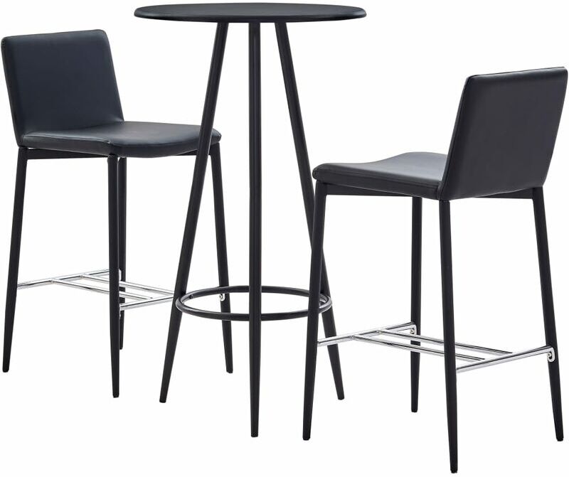 ASUPERMALL Set mesa alta y taburetes de bar 3 piezas cuero sintetico negro