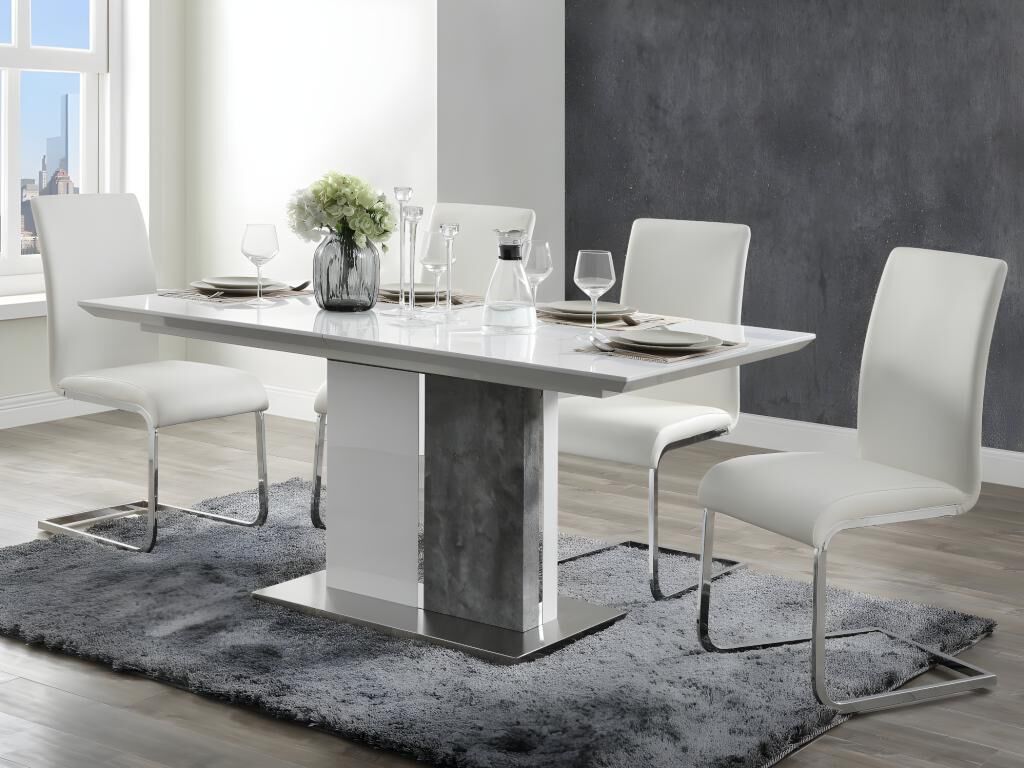 Unique Mesa de comedor extensible EREN - 6 a 8 comensales - MDF - Color: blanco y cemento