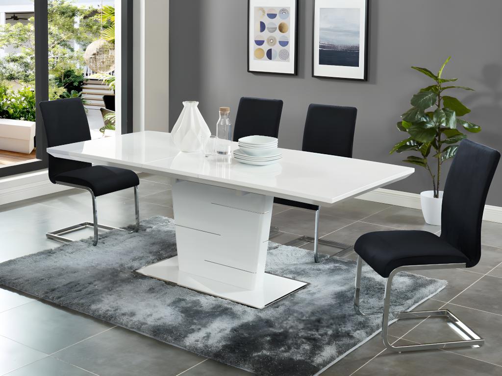 Unique Mesa de comedor extensible AMELLE - 6 a 8 comensales - MDF blanco lacado