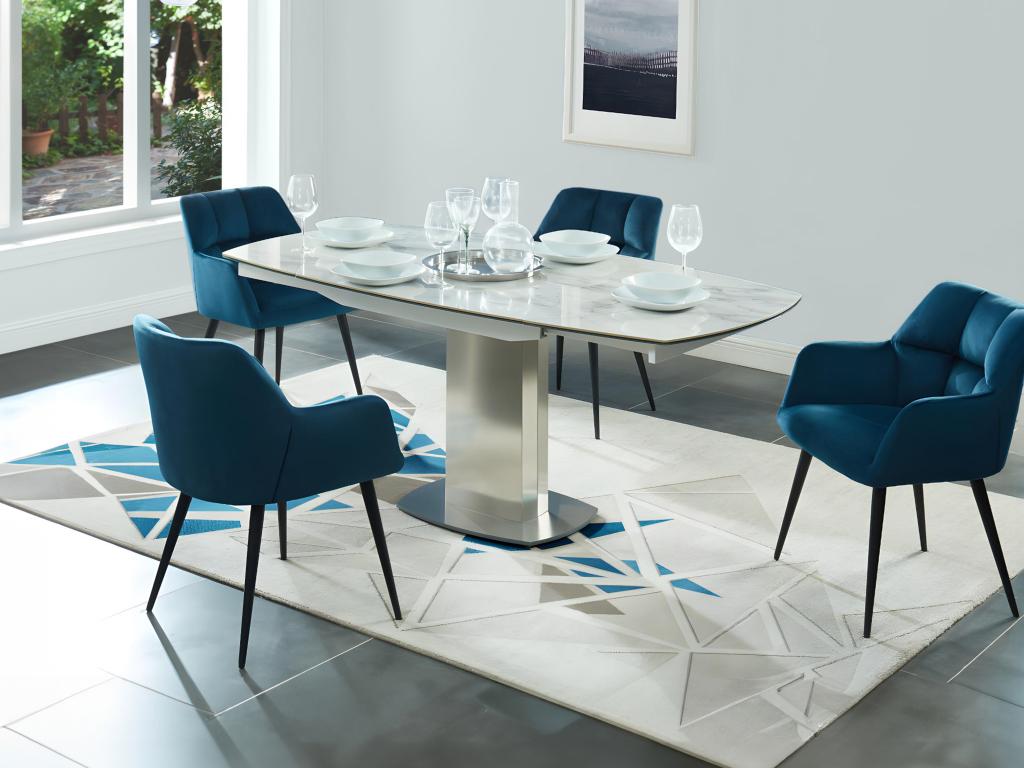 Unique Mesa de comedor extensible TALICIA - 4 a 6 comensales - Cerámica y acero