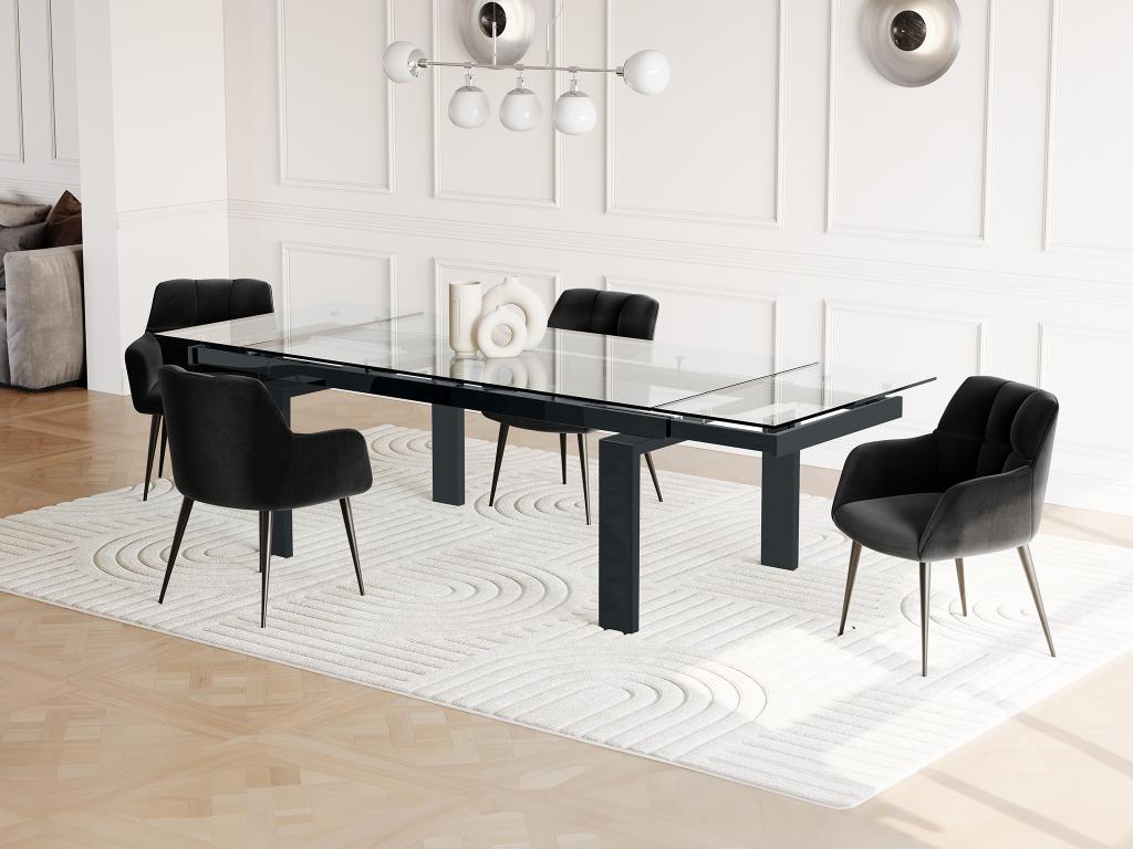 Unique Mesa de comedor extensible LUBANA - Cristal templado y metal - Negro - 8 a 10 cubiertos