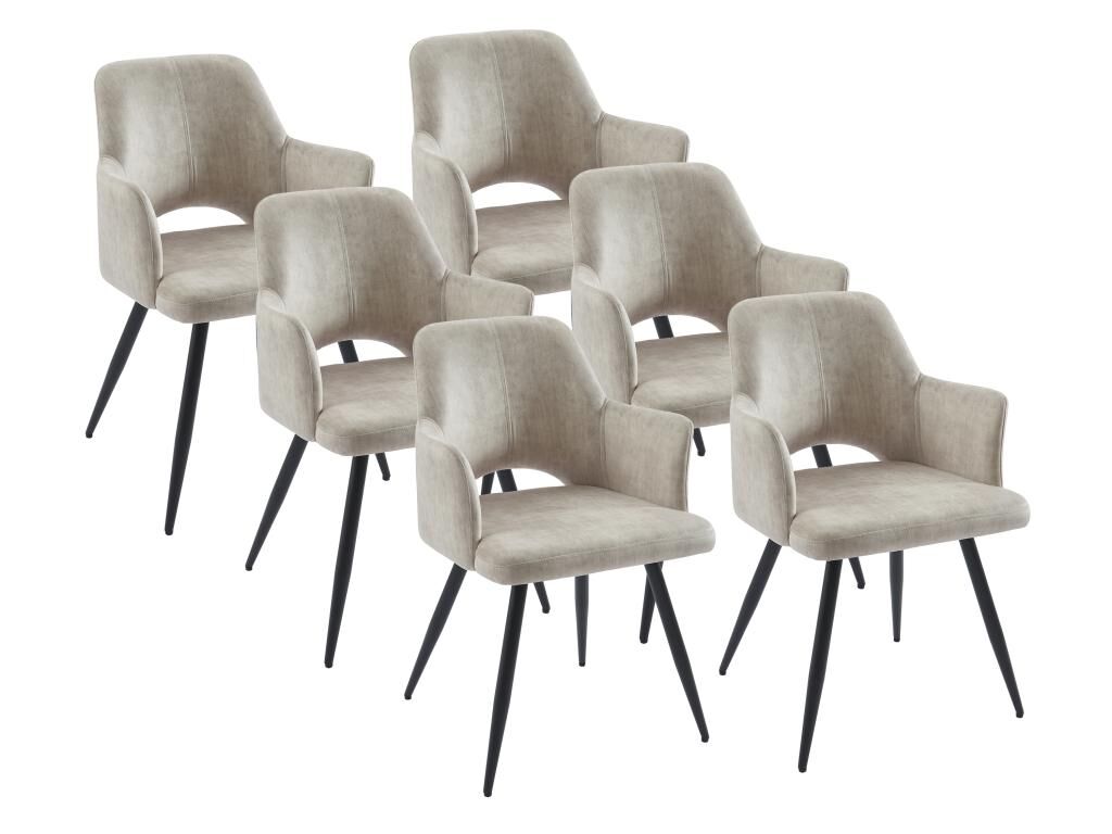 Unique Lote de 6 sillas con reposabrazos de tela y metal negro - Beige - KADIJA