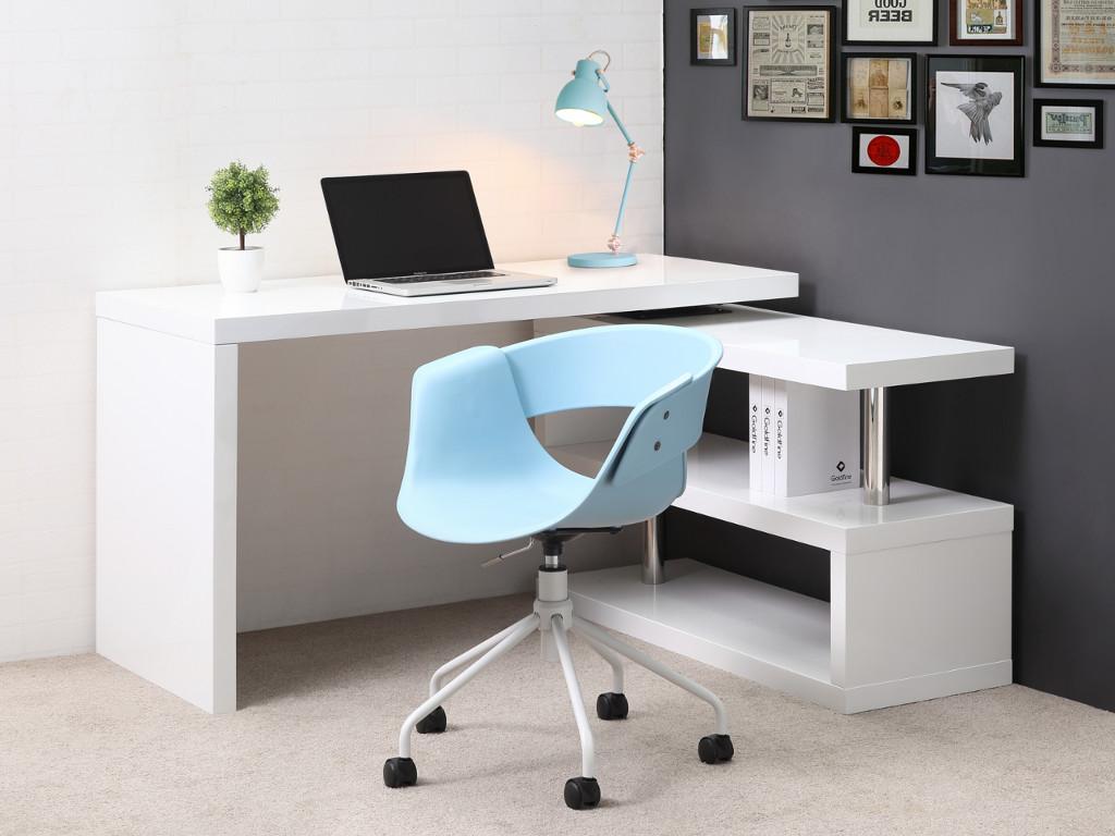 Unique Escritorio extensible NICEPHORE II - MDF lacado blanco - Tablero pivotante 360°