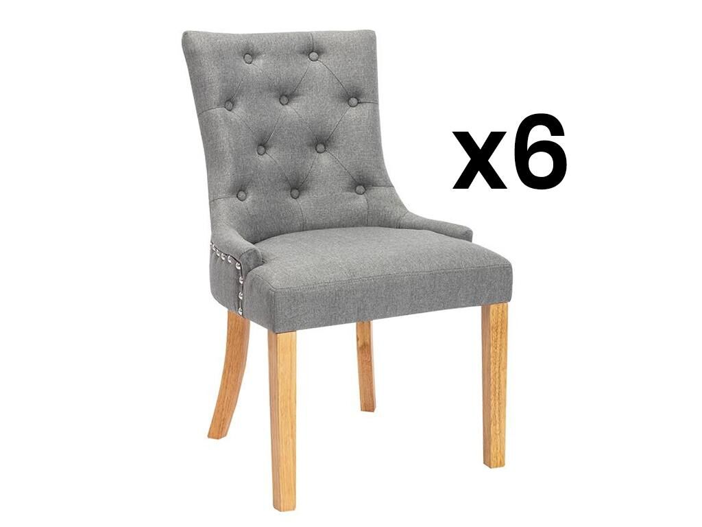 Unique Juego de 6 sillas JOLIA - Tela y patas madera - Gris