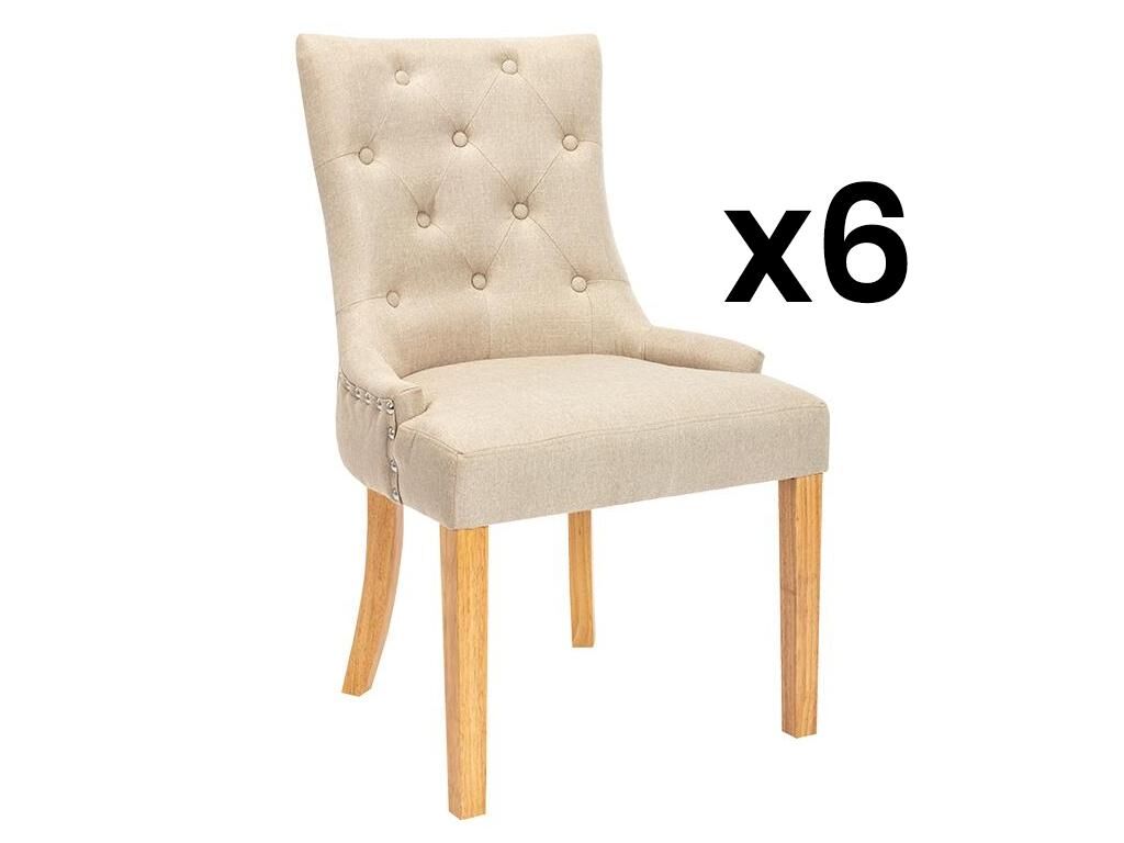 Unique Juego de 6 sillas JOLIA - Tela y patas madera - Beige