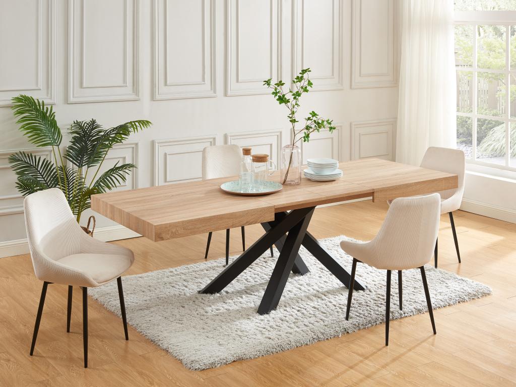 Unique Mesa de comedor extensible 6 a 10 comensales de MDF y metal - Natural y negro - CATONAV