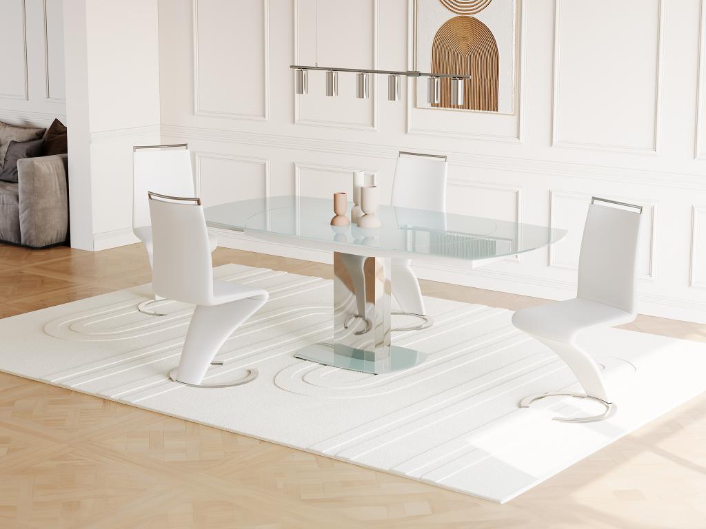 Unique Mesa de comedor extensible TALICIA - Cristal templado y metal - 6 a 8 cubiertos - Color Blanco