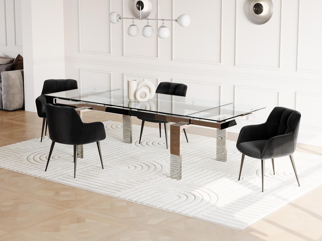 Unique Mesa de comedor extensible LUBANA - Cristal templado y metal - 8 a 10 cubiertos