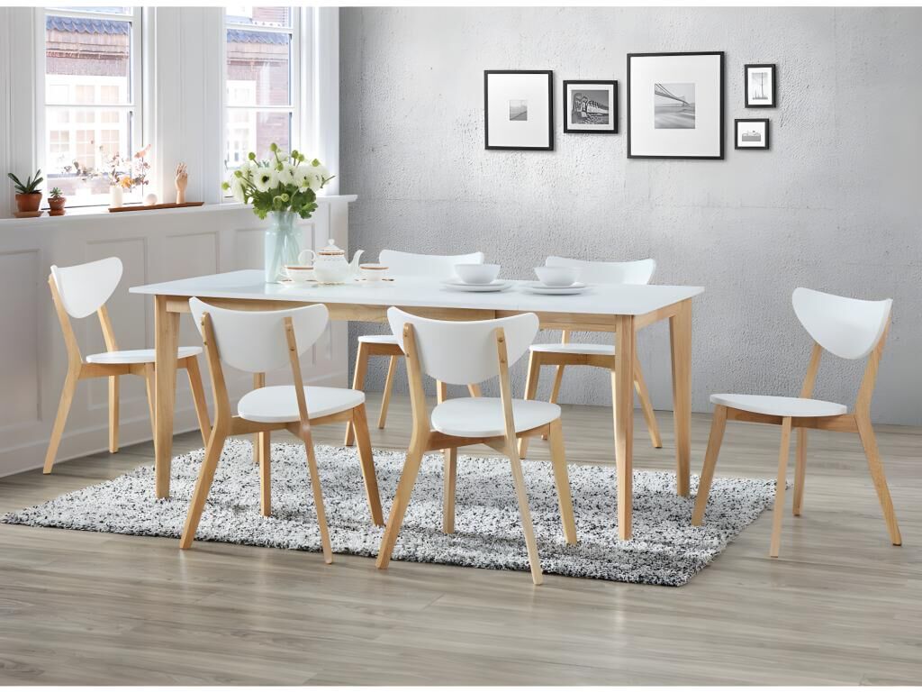 Unique Conjunto de mesa + 6 sillas CARINE - Color blanco