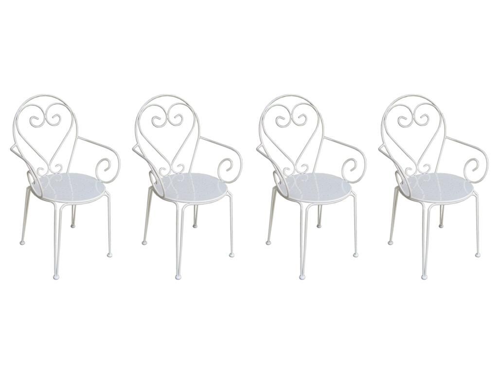 MYLIA Lotee de 4 sillas de jardín de metal estilo hierro forjado - Blanco - GUERMANTES