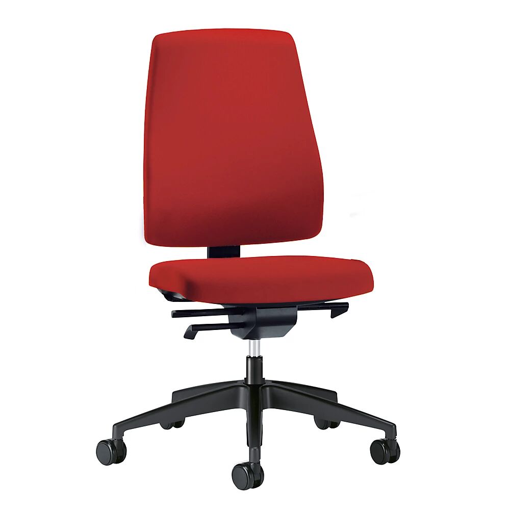 interstuhl Silla giratoria de oficina GOAL, altura del respaldo 530 mm, armazón negro, con ruedas duras, rojo vivo, profundidad del asiento 410 mm