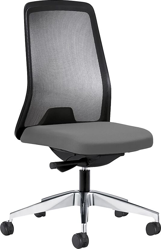 interstuhl Silla giratoria ergonómica EVERY, respaldo reticulado negro, armazón pulido, con ruedas duras, gris hierro, profundidad del asiento 430 mm