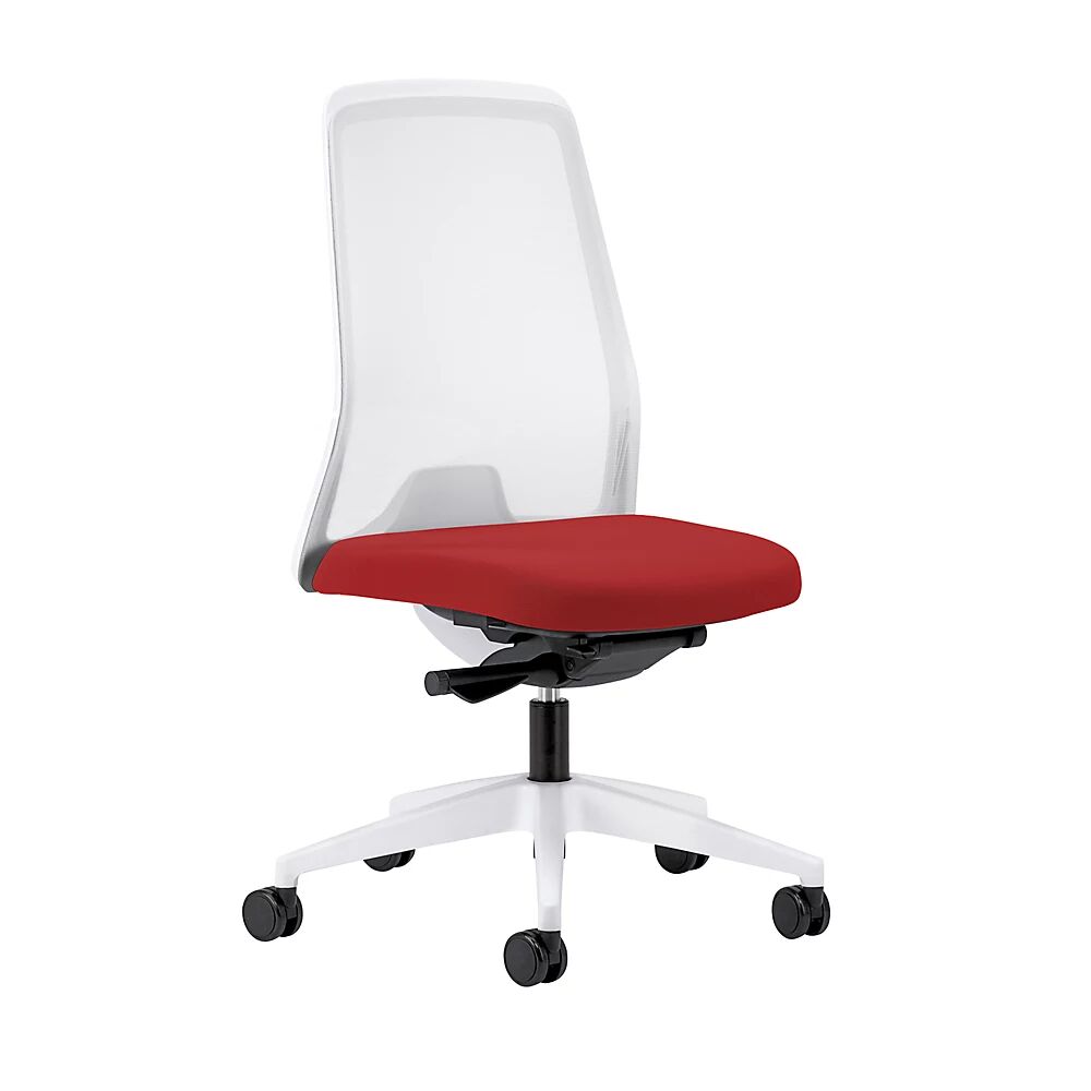 interstuhl Silla giratoria ergonómica EVERY, respaldo reticulado blanco, armazón blanco, con ruedas blandas, rojo vivo, profundidad del asiento 410 - 470 mm