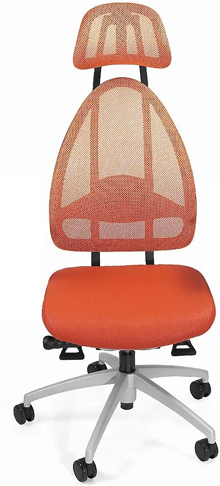 Topstar Silla giratoria de oficina de diseño, respaldo reticulado con reposacabezas, altura total del respaldo 830 mm, naranja