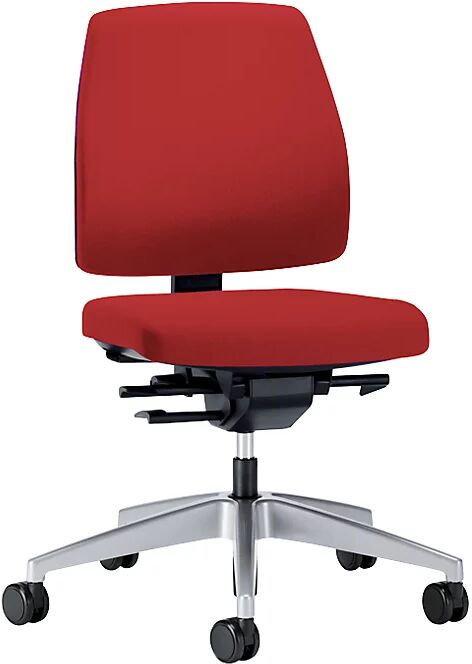 interstuhl Silla giratoria de oficina GOAL, altura del respaldo 430 mm, armazón plateado brillante, con ruedas duras, rojo vivo, profundidad del asiento 410 - 460 mm