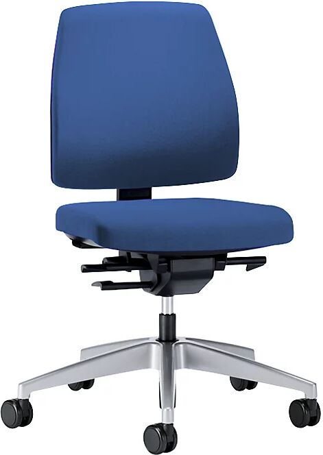 interstuhl Silla giratoria de oficina GOAL, altura del respaldo 430 mm, armazón plateado brillante, con ruedas duras, azul genciana, profundidad del asiento 410 mm