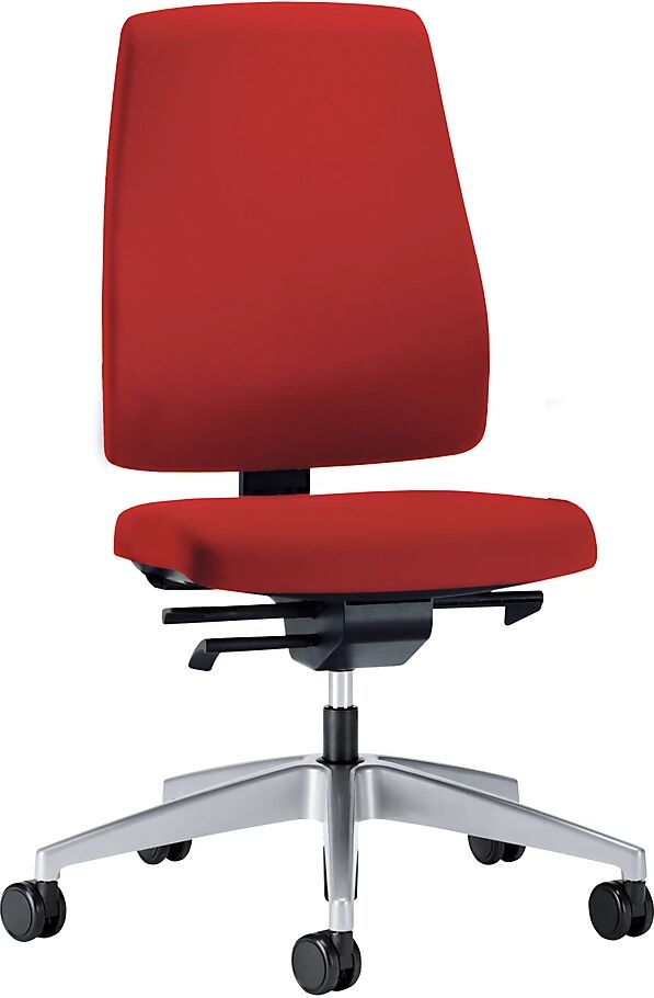 interstuhl Silla giratoria de oficina GOAL, altura del respaldo 530 mm, armazón plateado brillante, con ruedas duras, rojo vivo, profundidad del asiento 410 - 460 mm