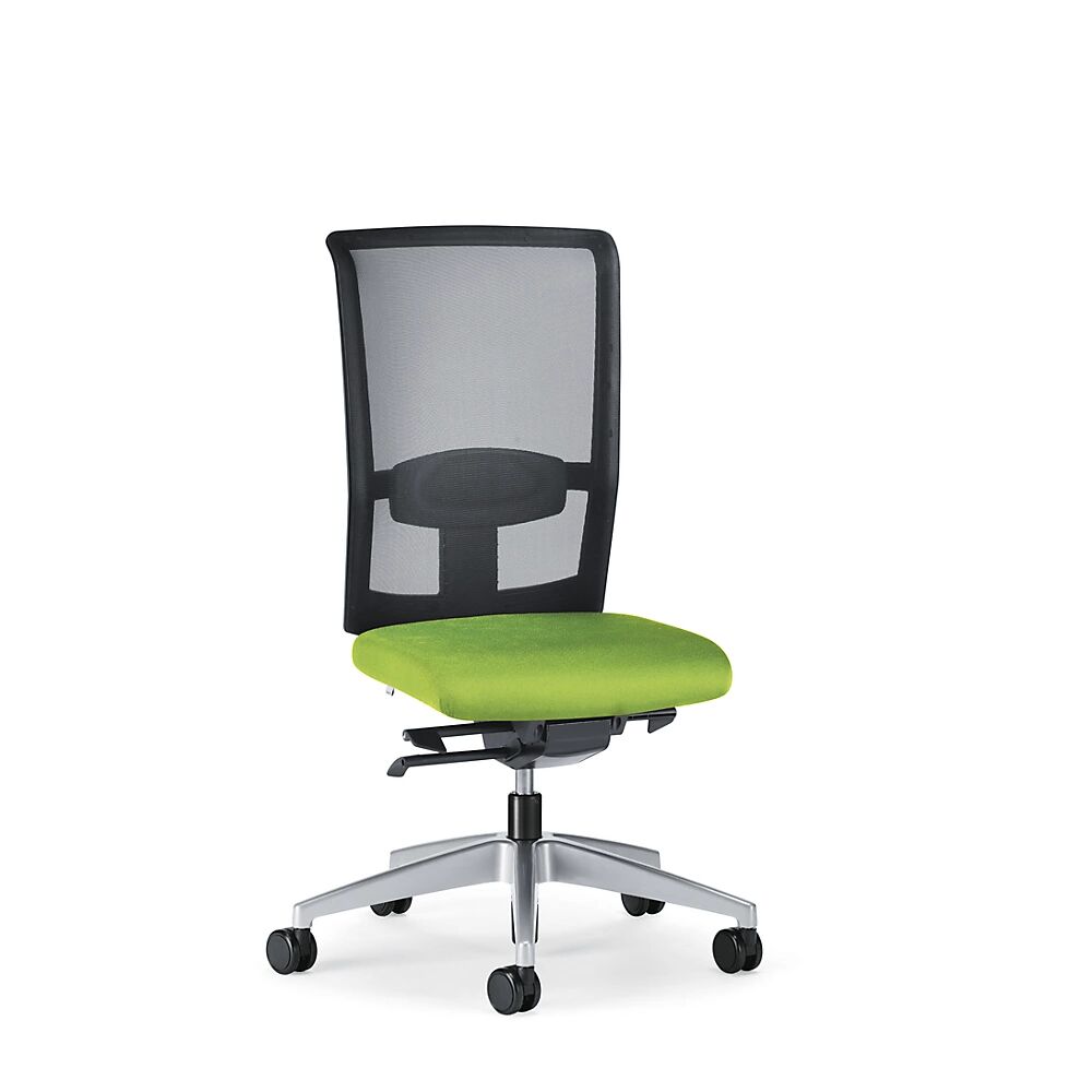 interstuhl Silla giratoria de oficina GOAL AIR, altura del respaldo 545 mm, armazón plateado brillante, con ruedas duras, verde amarillento, profundidad del asiento 410 - 460 mm