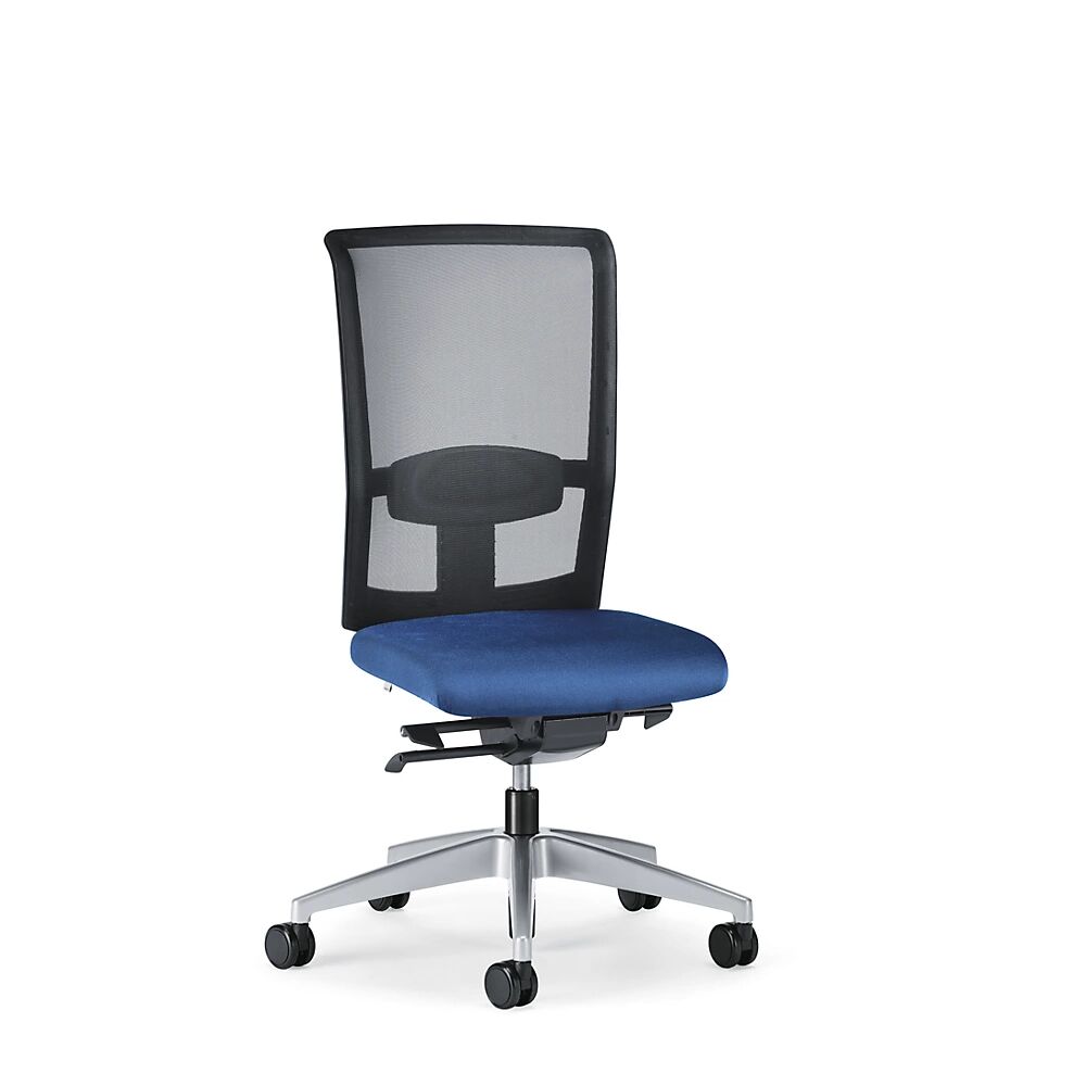 interstuhl Silla giratoria de oficina GOAL AIR, altura del respaldo 545 mm, armazón plateado brillante, con ruedas duras, azul genciana, profundidad del asiento 410 mm