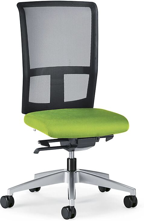 interstuhl Silla giratoria de oficina GOAL AIR, altura del respaldo 545 mm, armazón plateado brillante, con ruedas blandas, verde amarillento, profundidad del asiento 410 mm