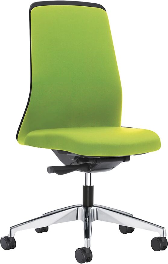 interstuhl Silla giratoria ergonómica EVERY, respaldo Chillback negro, armazón pulido, con ruedas duras, verde amarillento, profundidad del asiento 410 - 470 mm