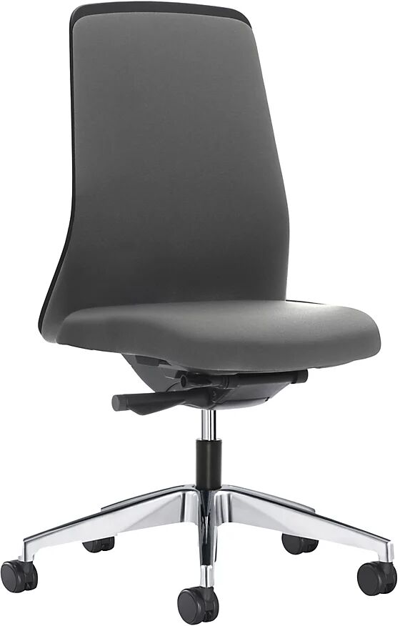 interstuhl Silla giratoria ergonómica EVERY, respaldo Chillback negro, armazón pulido, con ruedas duras, gris hierro, profundidad del asiento 430 mm