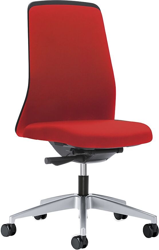 interstuhl Silla giratoria ergonómica EVERY, respaldo Chillback negro, armazón plateado brillante, con ruedas duras, rojo vivo, profundidad del asiento 410 - 470 mm