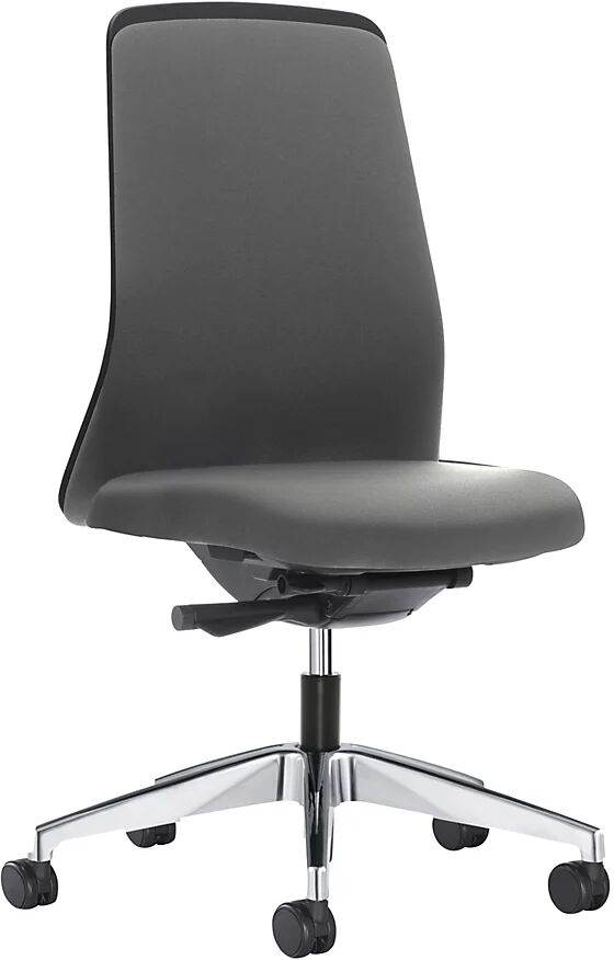 interstuhl Silla giratoria ergonómica EVERY, respaldo Chillback negro, armazón pulido, con ruedas blandas, gris hierro, profundidad del asiento 410 - 470 mm