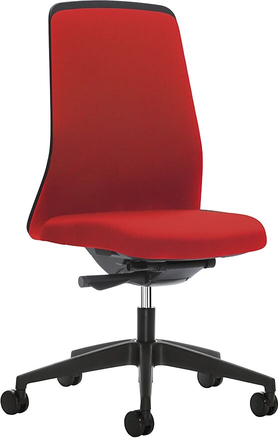 interstuhl Silla giratoria ergonómica EVERY, respaldo Chillback negro, armazón negro, con ruedas duras, rojo vivo, profundidad del asiento 410 - 470 mm