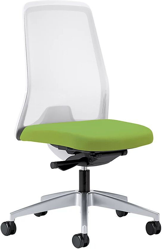 interstuhl Silla giratoria ergonómica EVERY, respaldo reticulado blanco, armazón plateado brillante, con ruedas duras, verde amarillento, profundidad del asiento 410 - 470 mm