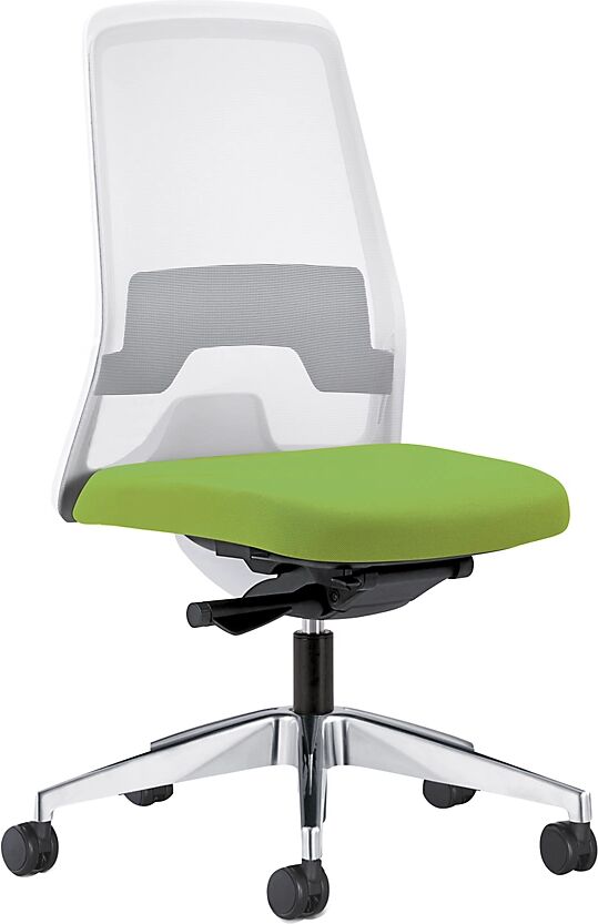 interstuhl Silla giratoria ergonómica EVERY, respaldo reticulado blanco, armazón pulido, con ruedas duras, verde amarillento, profundidad del asiento 430 mm