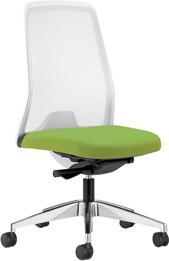 interstuhl Silla giratoria ergonómica EVERY, respaldo reticulado blanco, armazón pulido, con ruedas duras, verde amarillento, profundidad del asiento 410 - 470 mm